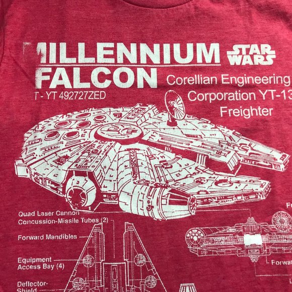 STAR WARS Millenium Falcon T Shirt Short Sleeve Crew Neck. Red Size Men's Small - Picture 4 of 9